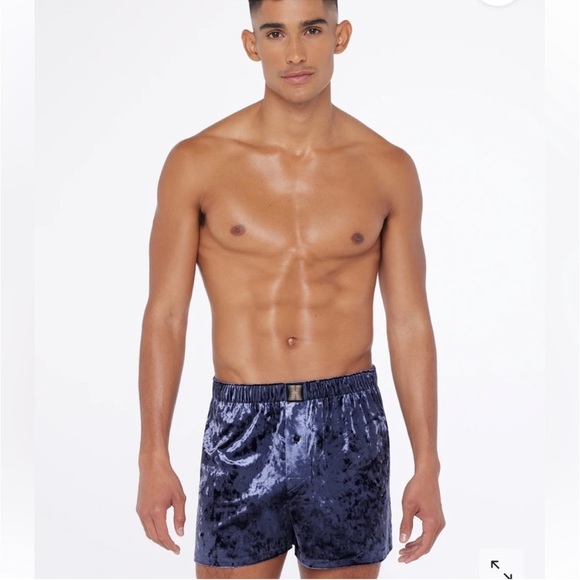 Savage X Fenty Navy Blue Whiskey Room Velvet Smoking Jacket & Boxers Pajamas Set - Picture 7 of 13